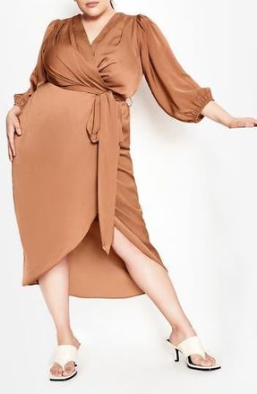 City Chic Opulent Faux Wrap Dress in Gingerbread at Nordstrom Rack, Size X-Large