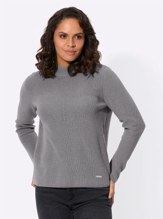Casual Looks Stehkragenpullover CASUAL LOOKS Stehkragen-Pullover, Damen, Gr. 40, grau (steingrau), 50% Wolle, 30% Baumwolle, 20% Polyamid, unifarben, Pullover Steh