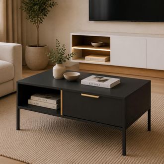 Dmora Mesa De Centro Karo, 2 Cajones, Con Patas, Un Compartimento, 97x60x44h Cm Negro Antracita