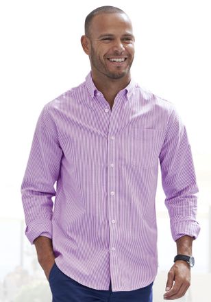 H.I.S Langarmhemd H.I.S Regular-fit, Herren, Gr. XXXL (47/48), N-Gr, lila (lila, wei&szlig;), Web, Obermaterial: 100% Baumwolle, gestreift, regular fit, Rundhals,