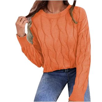 Generic Womens Knitted Jumpers Crew Neck Long Sleeved Tops Loose Pullover Ladies Knit Sweater Fall Fashion Solid Color Casual Sweatshirt Blouse Comfy Knit Shi
