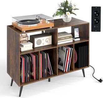 Costway Costway Supporto Per Giradischi, Supporto Per Giradischi In Vinile Con Presa Di Corrente, Porta Usb E Type-c, 3 Livelli, Per Soggiorno, Camera Da Lett