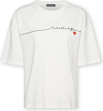 Elena Miro T-shirt van katoen met print - Dames - T-shirts - Wit - XL - Katoen - Tops