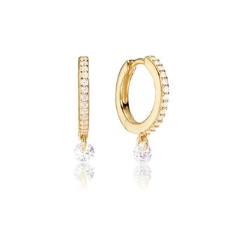 Lily & Roo Gold Diamond Style Drop Hoop Earrings
