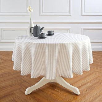 Solino Home Linen Round Tablecloth - Amalfi Stripe in Natural And White at Nordstrom, Size Large