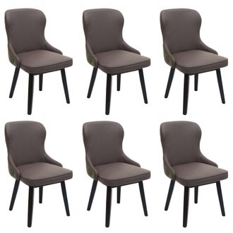 Hhg Hhg - Nunca Usado] Lote De 6 Silla De Comedor 713, Silla Tapizada Silla De Cocina Sill&oacute;n Silla, Tela/textil Madera Maciza, Verde Oscuro-gris