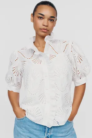 English Factory 100% Cotton Puff-Sleeve Buttondown Shirt