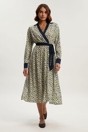 Karen Millen Womens Geo Print Crepe Tie Waist Maxi Dress - Monochrome Multi - Size X-Small