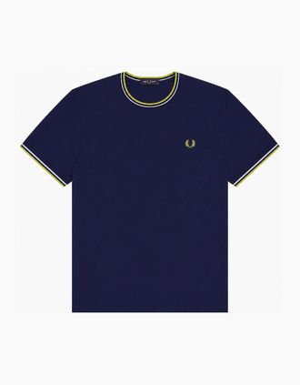 Fred Perry Mens Fred Perry Twin Tipped T-Shirt French Navy/Dusky Blue/Citron - Size: 38