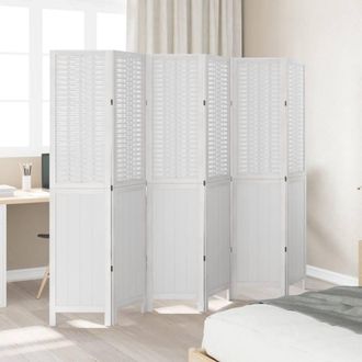 Berkfield Home Room Divider 6 Panels White Solid Wood Paulownia