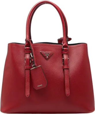 Prada Red Color Leather Handbag Tote Bag (Pre-Owned)
