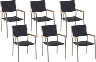 Beliani Conjunto De 6 Sillas De Jard&iacute;n Con Asiento De Rat&aacute;n Sint&eacute;tico Negro Y Patas De Acero Apilables Grosseto