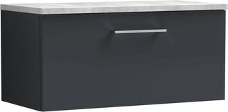 Nuie Arno Wall Hung 1-Drawer Vanity Unit with Bellato Grey Worktop 800mm Wide - Satin Anthracite - Nuie