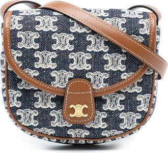Celine Pre-owned Celine Mini Triomphe Canvas and Calfskin Besace Crossbody F-CU-2201
