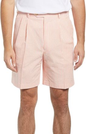Berle Pleated Seersucker Shorts in Orange at Nordstrom, Size 42