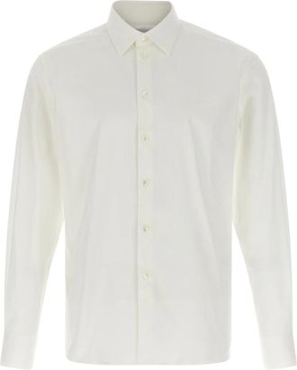 Ferragamo Poplin Overhemd - Heren - Zakelijke Overhemden - Wit - 3XL - Katoen - Overhemden