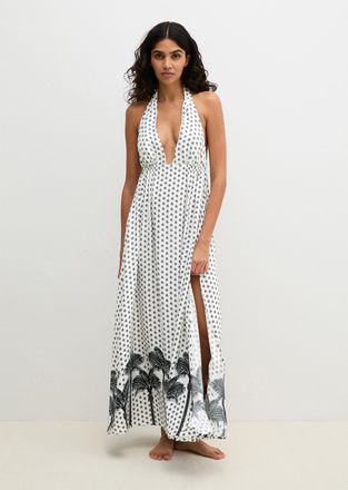 Marc O'Polo Neckholderkleid MARC OPOLO, Damen, Gr. XL (46), N-Gr, wei&szlig;er palm, Obermaterial: 100% Viskose, lang, Neckholder, Kleider Neckholderkleid, mit Allover-