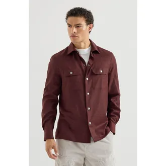 Brunello Cucinelli Virgin wool flannel overshirt with spread collar and chest pockets in Burned at Nordstrom, Size Xxx-Large