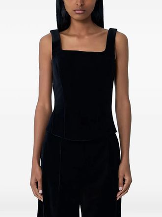 Max Mara velvet square-neck sleeveless top - women - Cotton/Lycra - 44 - Black