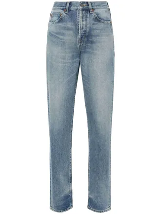 Saint Laurent distressed high-waisted jeans - women - Cotton - 26 - Blue