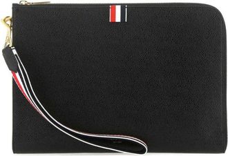 Thom Browne medium RWB-strap gusset clutch - unisex - Calf Leather/Fabric - One Size - Black