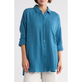Eileen Fisher Organic Cotton Gauze Button-Up Shirt in Cascade at Nordstrom Rack, Size Small