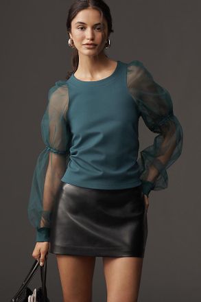 Maeve Embroidered Sheer-Sleeve Pullover