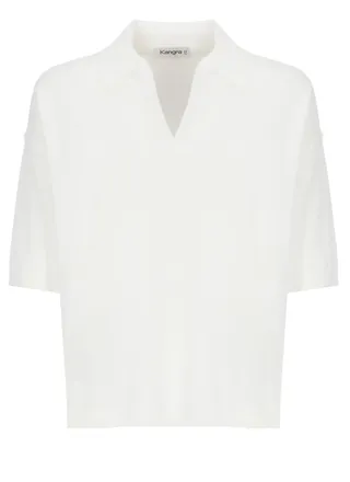 KANGRA White Cotton 3/4 Sleeve Polo Shirt
