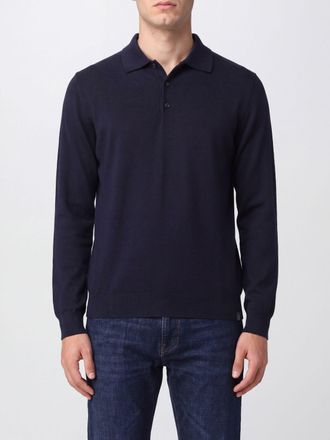 Fay Long-Sleeved Wool Knit Polo Shirt with Three-Button Placket