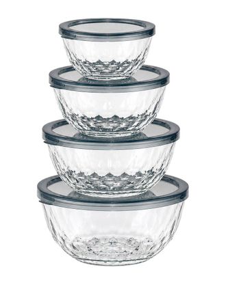 Sorbus 4Pc Glass Diamond Textured Bowl Set With Lids