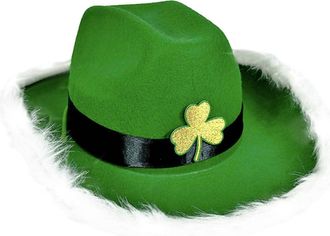Generic Adult Cowboy Hat St. Patricks Day Irish Fancy Dress Feather Cap for Women Men Green Green St Patricks Day Accessories Leprechaun Hat Irish Fancy Dress