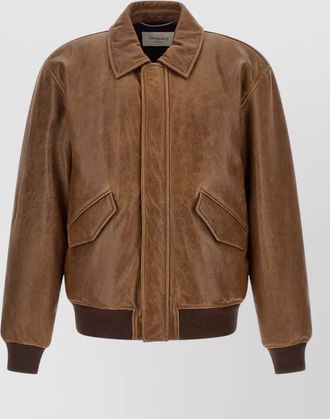 Saint Laurent leather bomber jacket collared design pockets