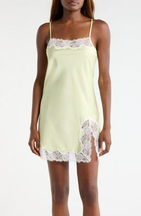 Open Edit Lace Trim Satin Chemise in Green Feather at Nordstrom, Size X-Small