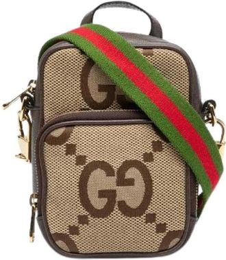 Gucci Pre-owned Jumbo GG Canvas Leather 2way Bag - Dames - Vintage Mini Tas - Beige - ONE Size - Leer - Vintage