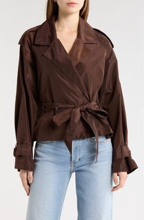 Staud Vale Short Belted Trench Coat in Earth at Nordstrom, Size X-Large