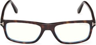 Tom Ford 53mm Rectangular Blue Light Blocking Glasses in Classic Dark Havana/t Logo at Nordstrom