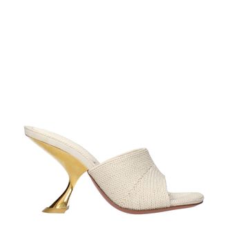 Amina Muaddi Beige Fabric Womens Slippers