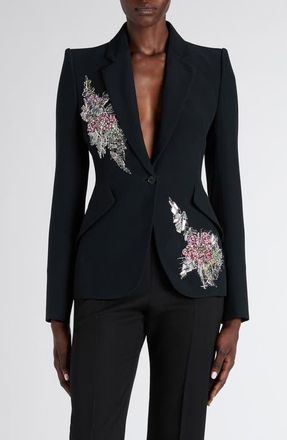 Alexander McQueen Crystal Embellished Strong Shoulder Jacket in Black at Nordstrom, Size 4 Us