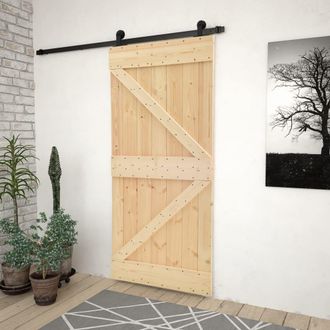 vidaXL Vidaxl - Puerta Corredera Con Herrajes Madera Maciza De Pino 90x210 Cm