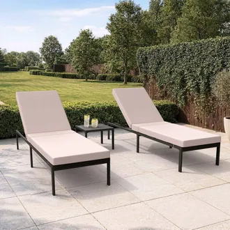 VonHaus Aruba Garden Recliner 3 Piece Padded Sun Lounger Set with Side Table in Grey