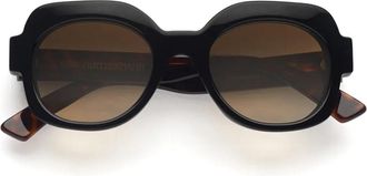 Emmanuelle Khanh Black Satin Geometric Sunglasses