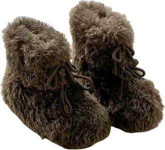 Generic YUJIEBB Fur Women Snow Boots Flats Short Plush Casual Warm Shoes Walking Brown