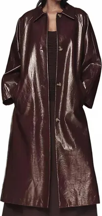 FRNCH Halimi Faux Leather Trench Coat In Bordeaux