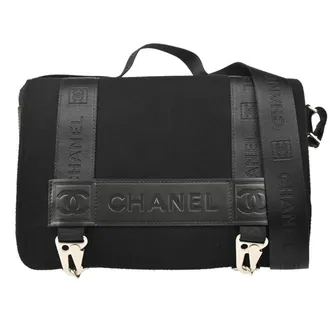 Chanel Sport Line Flap Messenger Wool And Nylon Black Nylon Handbag (Pre-Owned)
