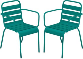 Vente-Unique Conjunto de 2 sillones de jard&iacute;n apilables de metal - Azul verdoso - MIRMANDE de MYLIA
