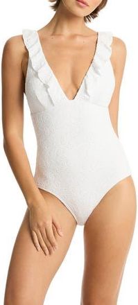 Sea Level Australia Interlace Frill One-Piece Swimsuit in White at Nordstrom Rack, Size 12 Us / 16 Au