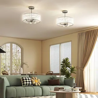 HOMCOM Crystal Ceiling Light Set of 2 Modern Chandelier 3-Lights Silver Tone | Size: 40 cm diameter x 25 cm high