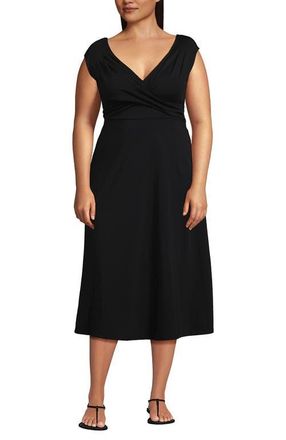 Lands End Cotton Modal Off the Shoulder Wrap Midi Dress in Black at Nordstrom, Size 2X