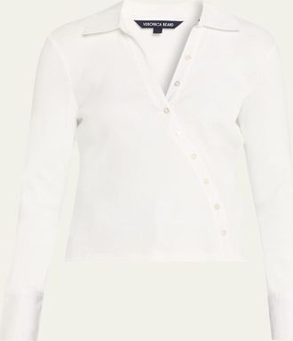 Veronica Beard Brenner Long-Sleeve Asymmetric Button Top