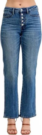 Judy Blue Mid Rise Slim Straight Rigid Magic Button-Fly Jeans In Medium Wash